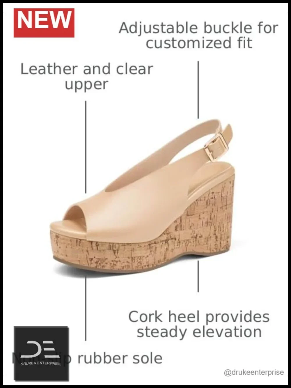 Women's Platform Wedge Sandals Peep Toe Slingback Cork Heel Summer Beach Shoes